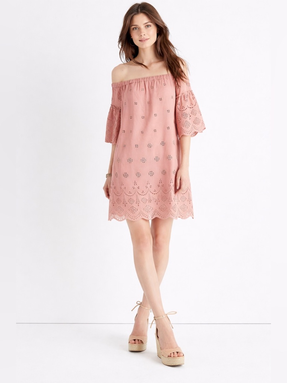Madewell Women’s Bohemian Off the Shoulder Eyelet Scalloped Hemline Dress Size 8